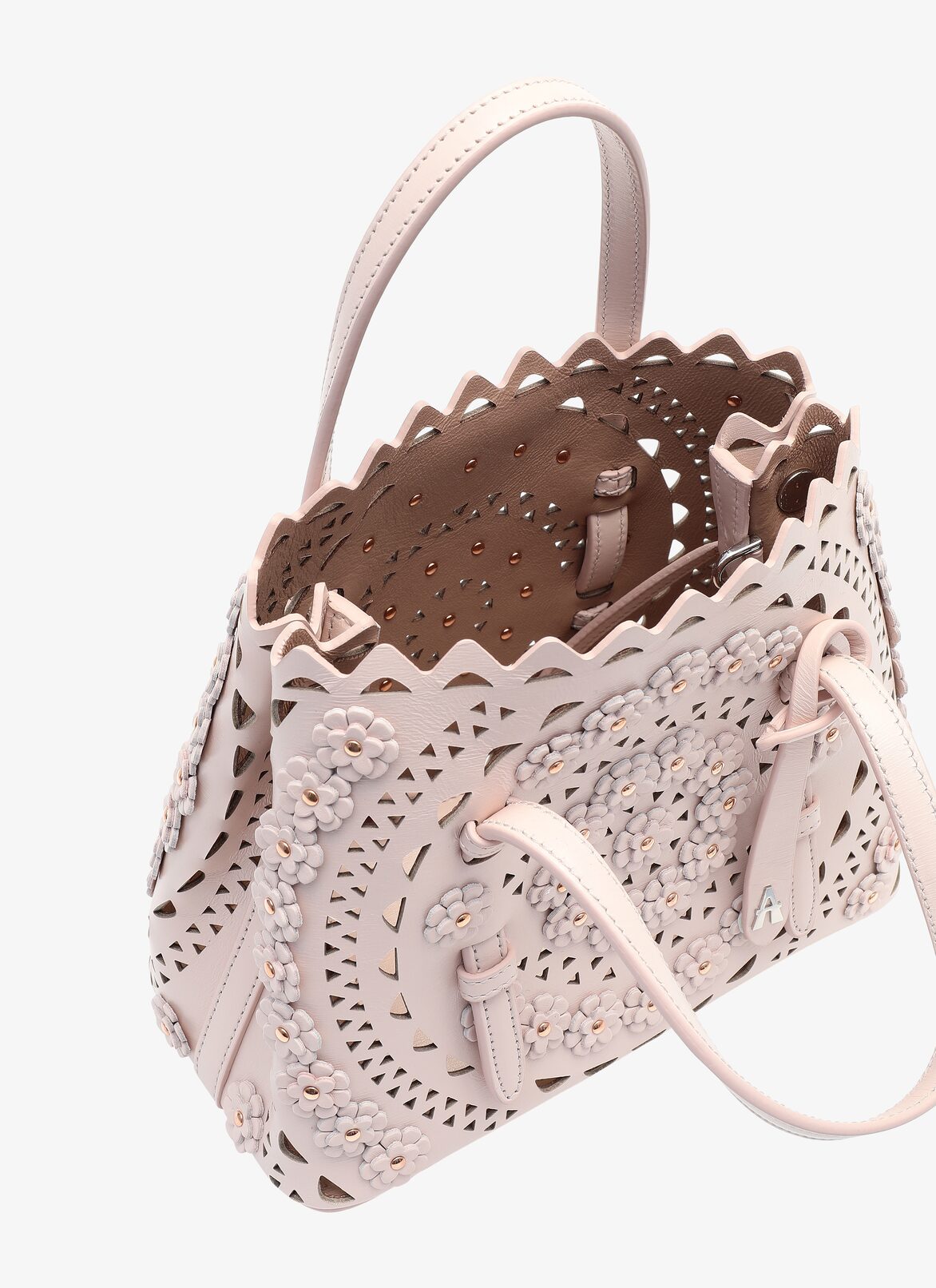 MINA MINI CUIR LUX NEW VIENNE FLEUR GALET ALAÏA GRAY  MINA MINI CUIR LUX NEW VIENNE FLEUR GALET